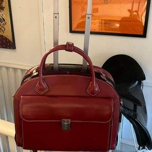 McKlein rolling detachable business laptop briefcase red leather